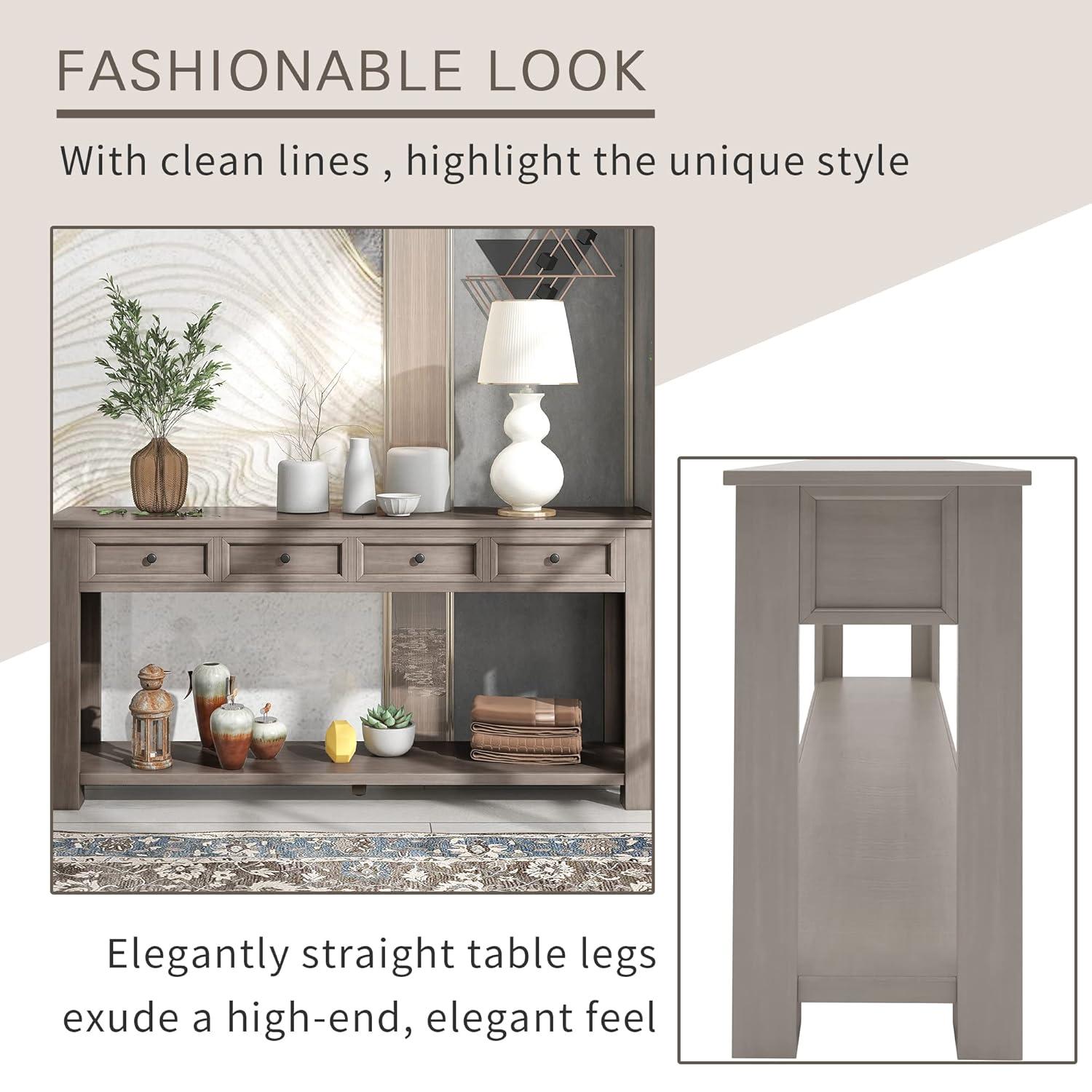 Console Table Hallway Sofa Entryway Side Table 63" Long Furniture with 4 Drawers and Bottom Shelf for Living Room Home Decor (Gray Wash)