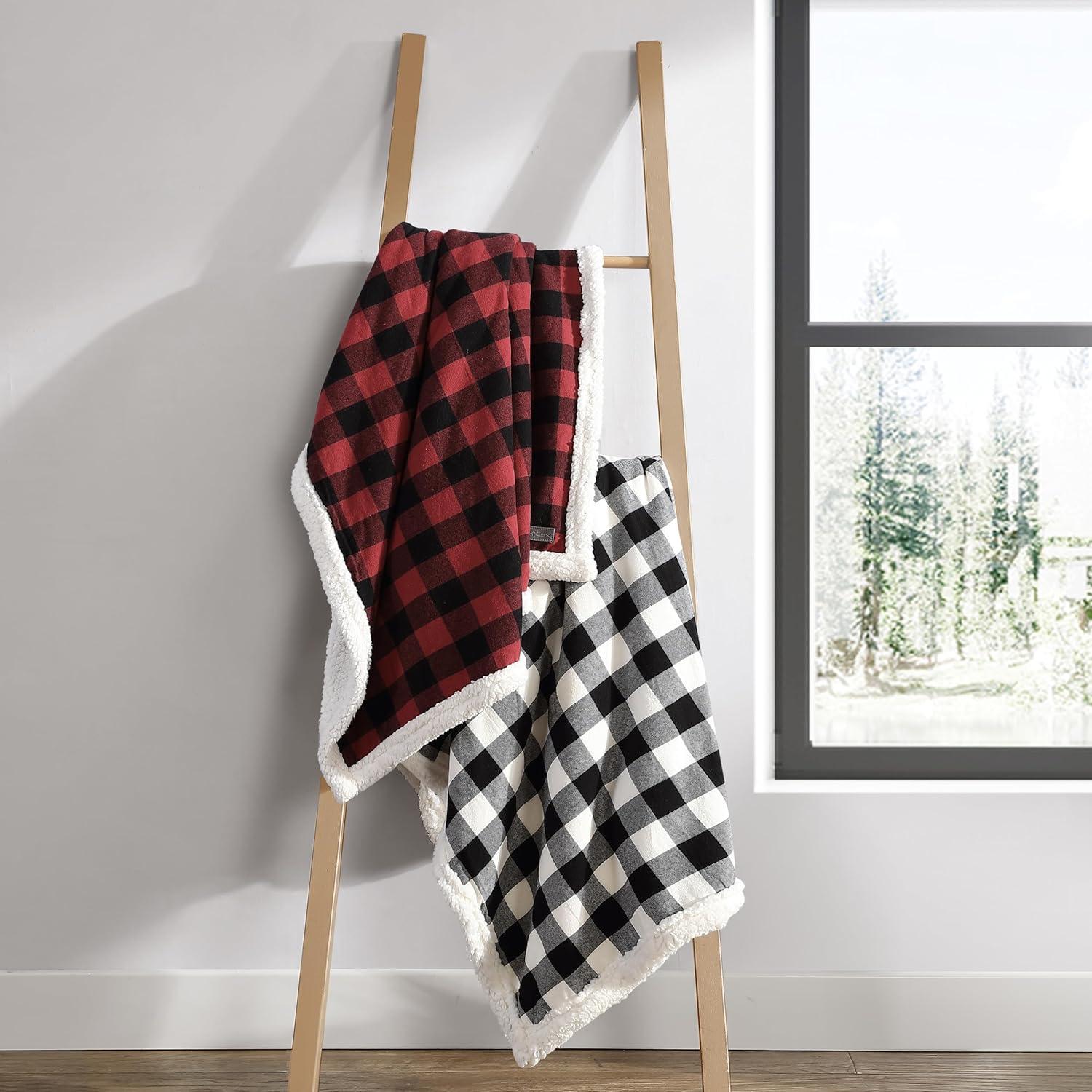 50"x60" Cabin Plaid Reversible Throw Blanket Black/White - Eddie Bauer: Soft, Lightweight, Ideal for Travel