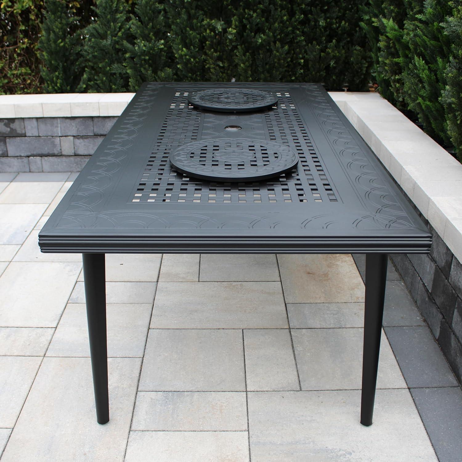 Black Aluminum 84-Inch Outdoor Patio Dining Table with Lazy Susans