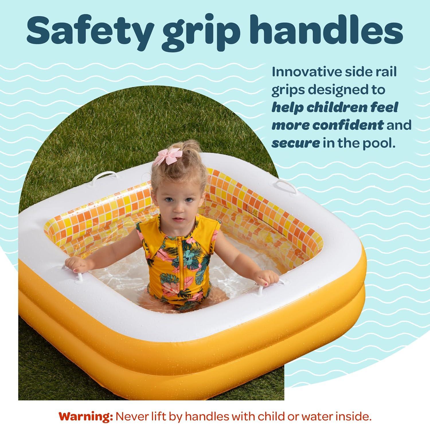 Baby Pool with Grip Handles, Padded Floor, Drain; Bathtub & Ball Pit for Toddlers, 34" Orange Burst