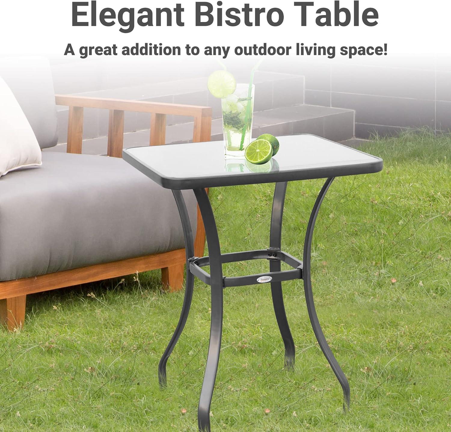 Outsunny 33" Square Bistro Table Garden Dining Table Outdoor Tempered Glass Table