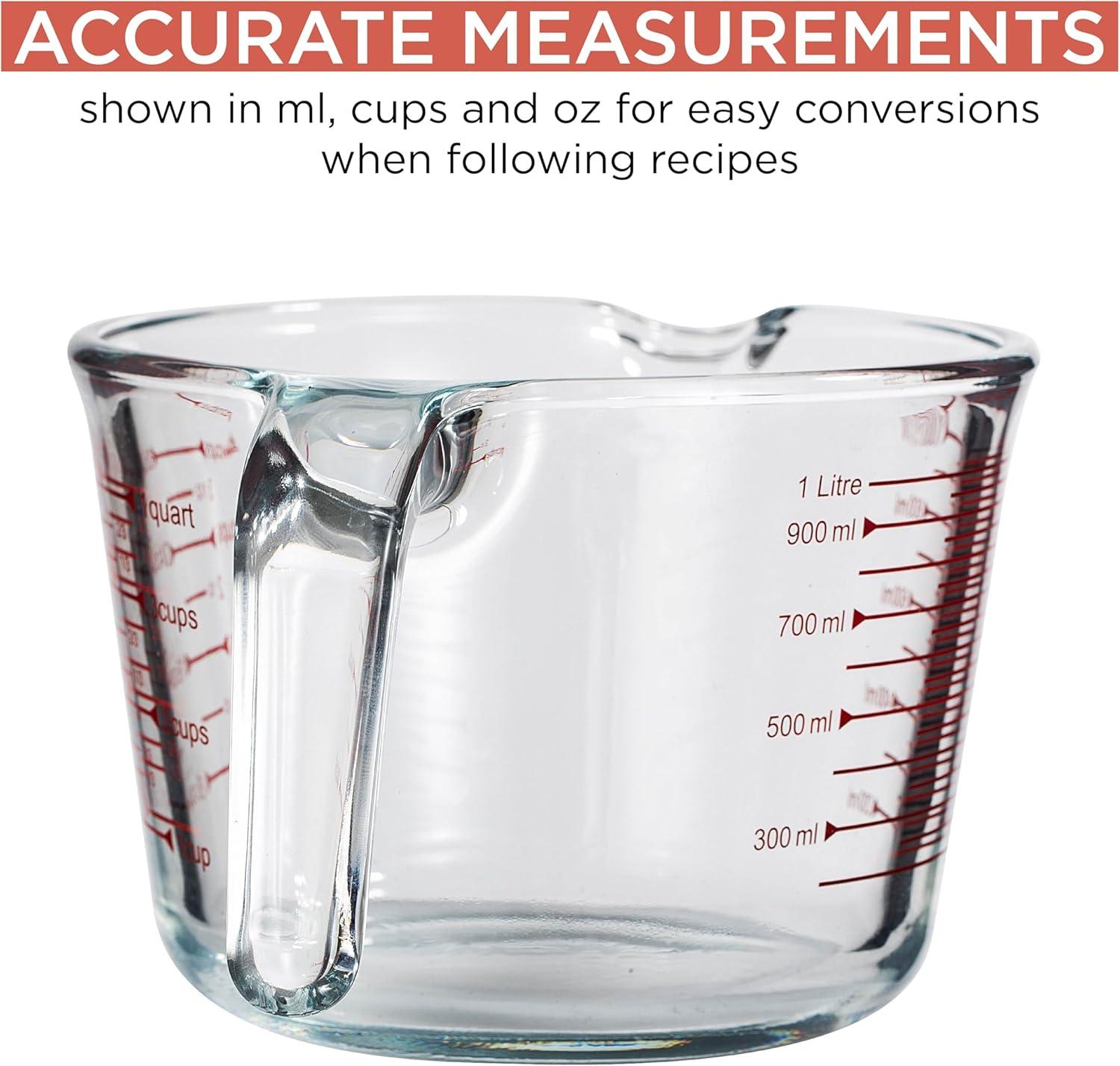 NutriChef 3-Piece Clear Glass Measuring Cup Set with Handles