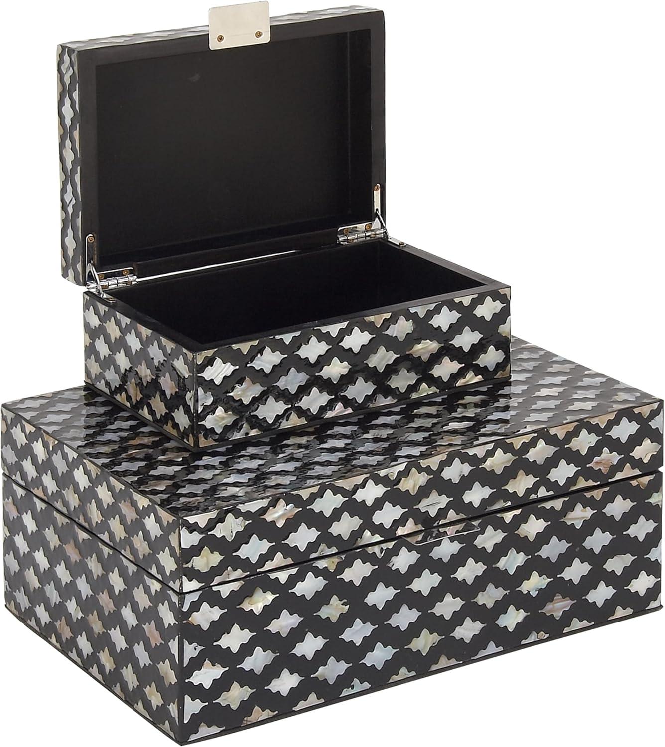 Black Mother of Pearl Inlay Decorative Wood Boxes, Set of 2