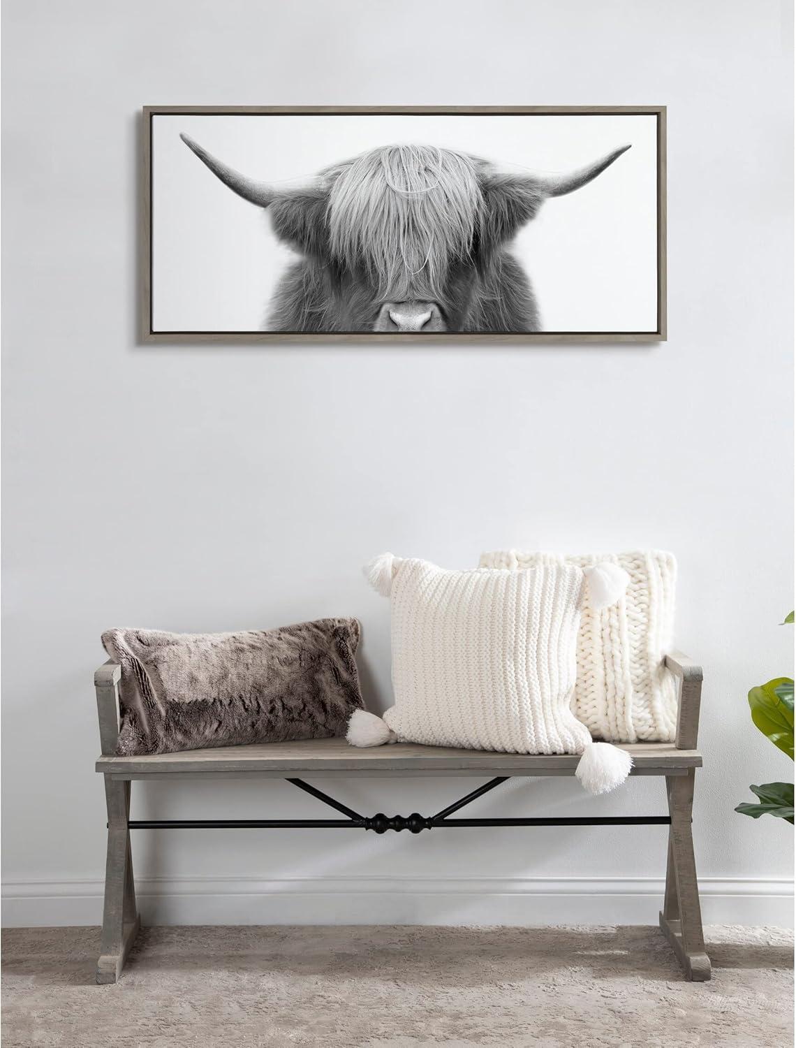 Sylvie Hey Dude Highland Cow by The Creative Bunch Studio Framed Wall Canvas Gray - Kate & Laurel All Things Decor