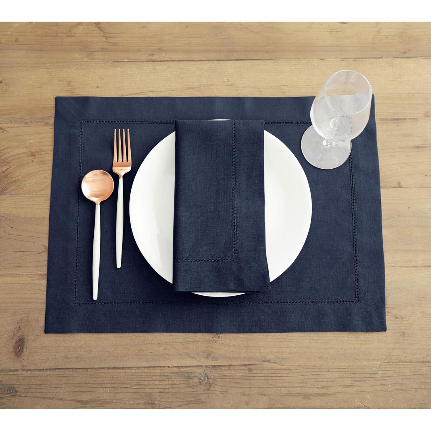 Solino Home Cotton Linen Hemstitch Dinner Napkins (Set of 4)