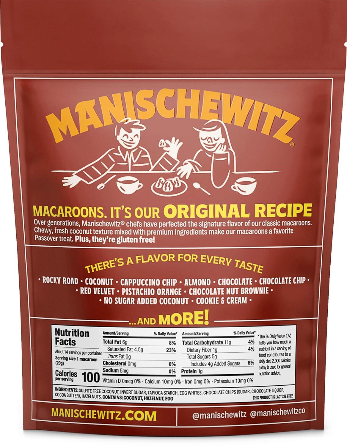 Manischewitz Chocolate Chip Macaroons, 10oz Resealable Bag, Gluten Free, Kosher For Passover