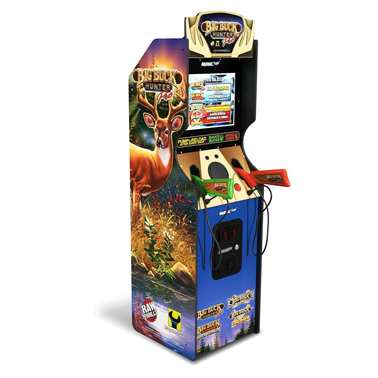 Arcade1Up Máquina Arcade Big Hunter Pro Deluxe, Gabinete Vertical de 5 Pies, 4 Juegos, Pantalla de 17 Pulgadas, Rifle de Acción con 2 Bombas Ligeras Incluido