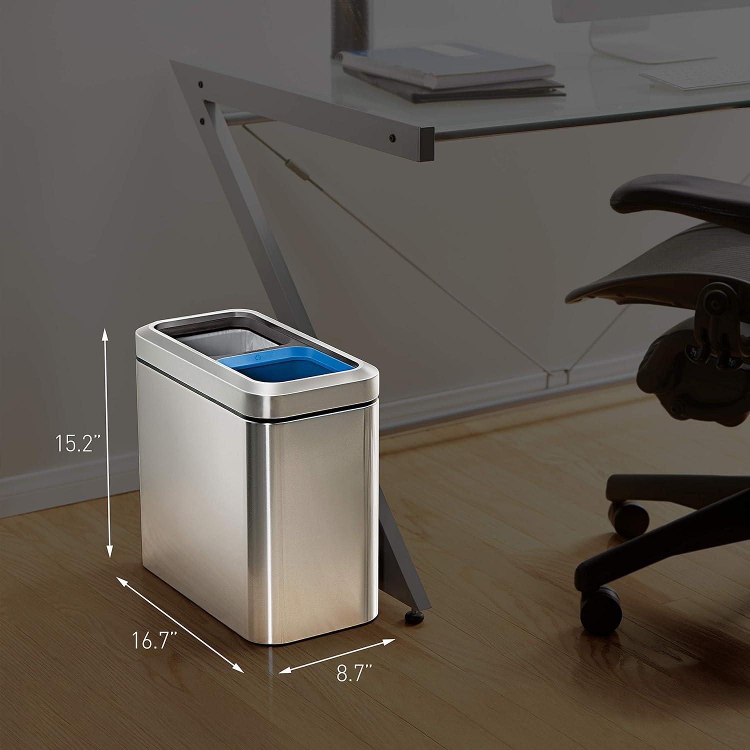 simplehuman 20L Dual Compartment Commercial Recycling Trash Can Slim White Steel Open Top Garbage Bin