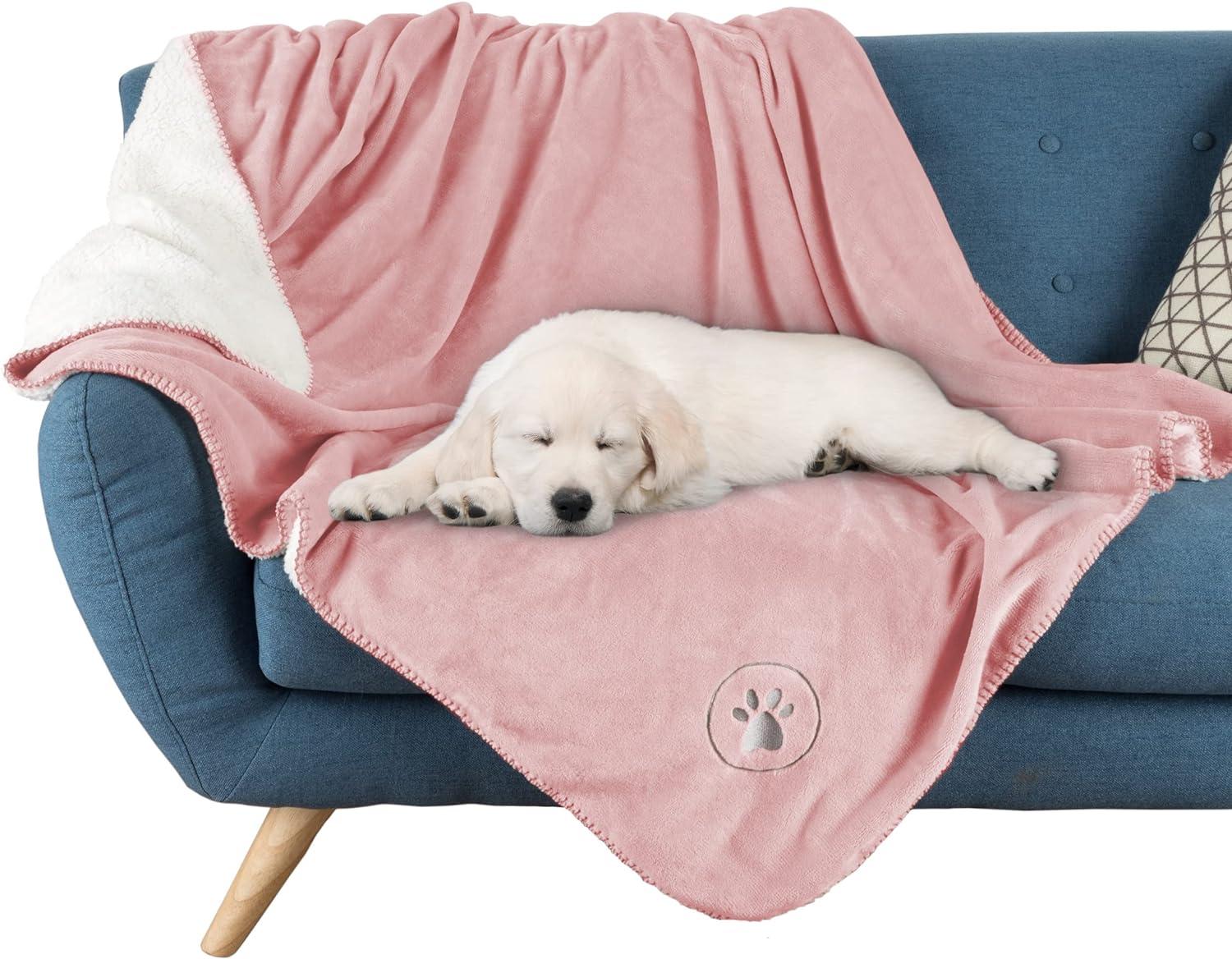 Waterproof Pet Blanket - 50x60-Inch Reversible Fleece Throw Protects Couches, Cars, and Beds from Spills, Stains, and Fur by PETMAKER (Pink)