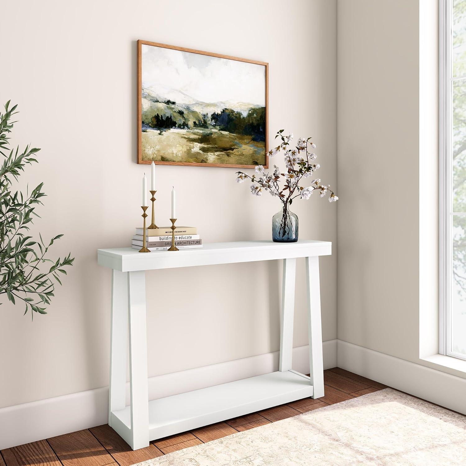 Plank+Beam 46" Solid Wood Console Table with Storage, Sofa Table with Shelf, Narrow Entryway Table for Hallway, White