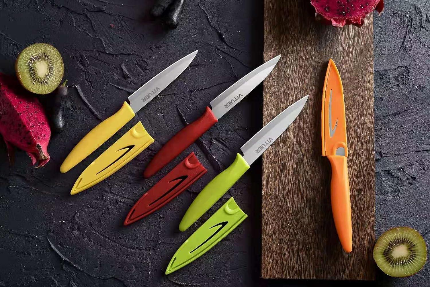 Paring knife, 4PCS Paring knives (4 Knives and 4 Knife cover), 4 Inch Peeling Knife, Fruit and Vegetable Knife, Ultra Sharp Kitchen Knives, German Steel, PP Plastic Handle