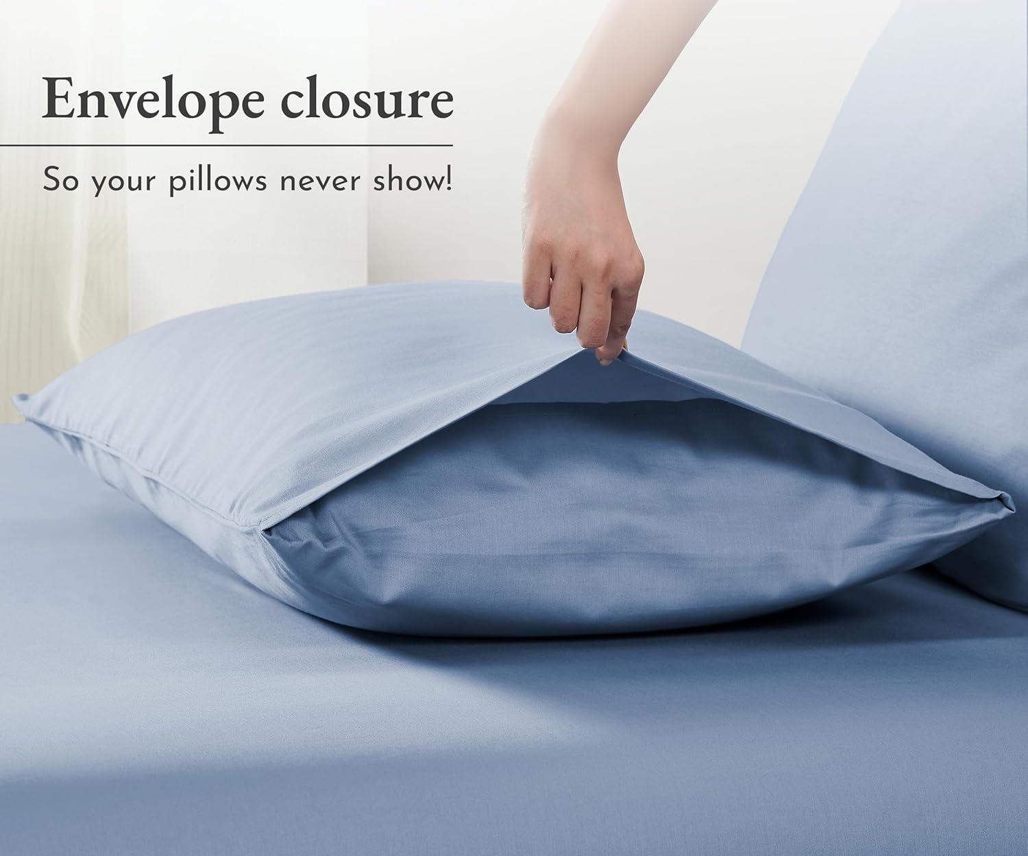 100% Cotton Blue Pillow Cases Standard Size / Queen Size Set of 2 Soft & Cooling Sateen Weave by California Design Den