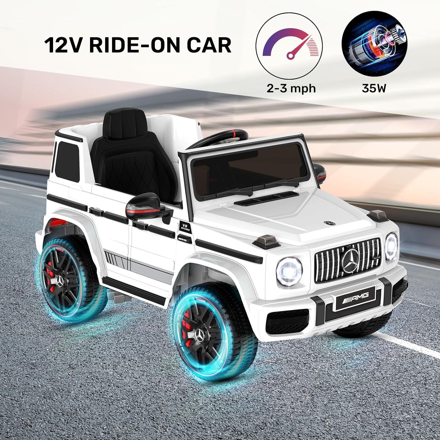 12V Benz G63 Licensed Powered Ride On Car W/ Remote Control, Low Battery Voice Prompt, Led Headlight