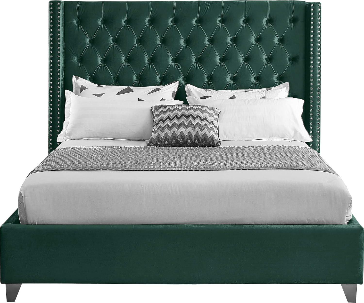 Homestock Asian Allure Green Velvet King Bed