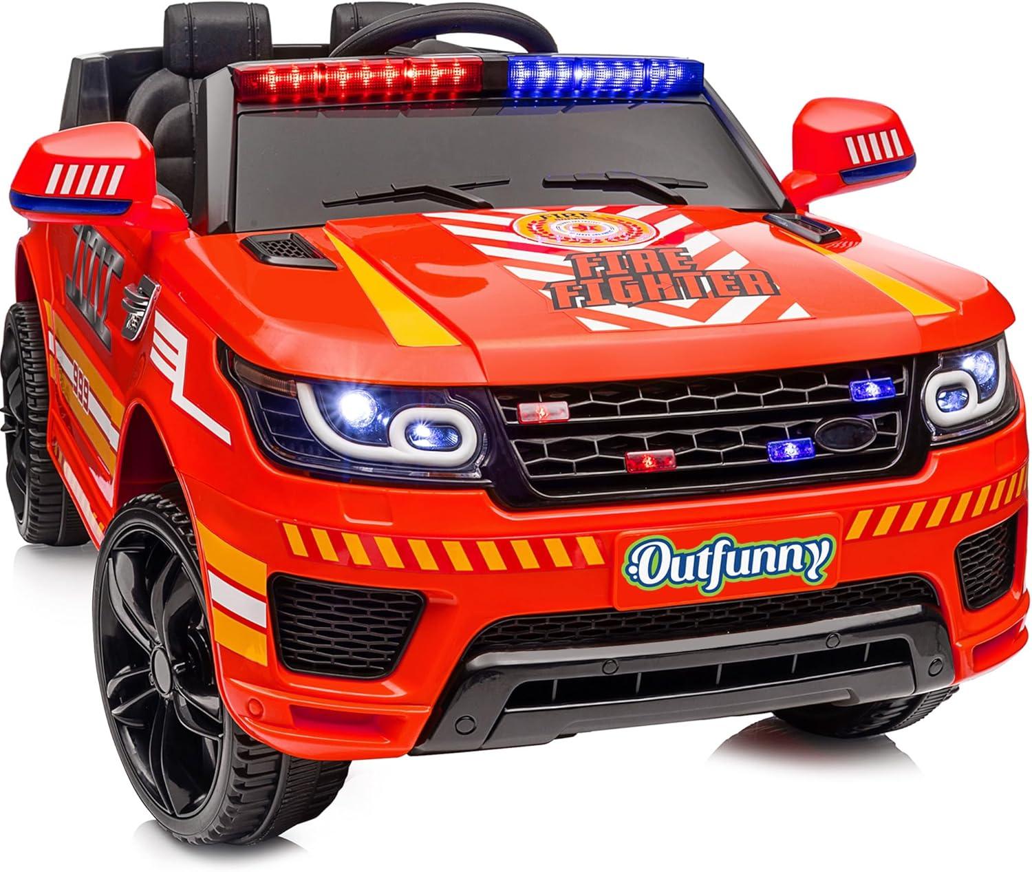 Outfunny Electric Police Car for Kids, 12 Volt Kids Ride on Toy Car with Remote Control, Bluetooth, Megaphone