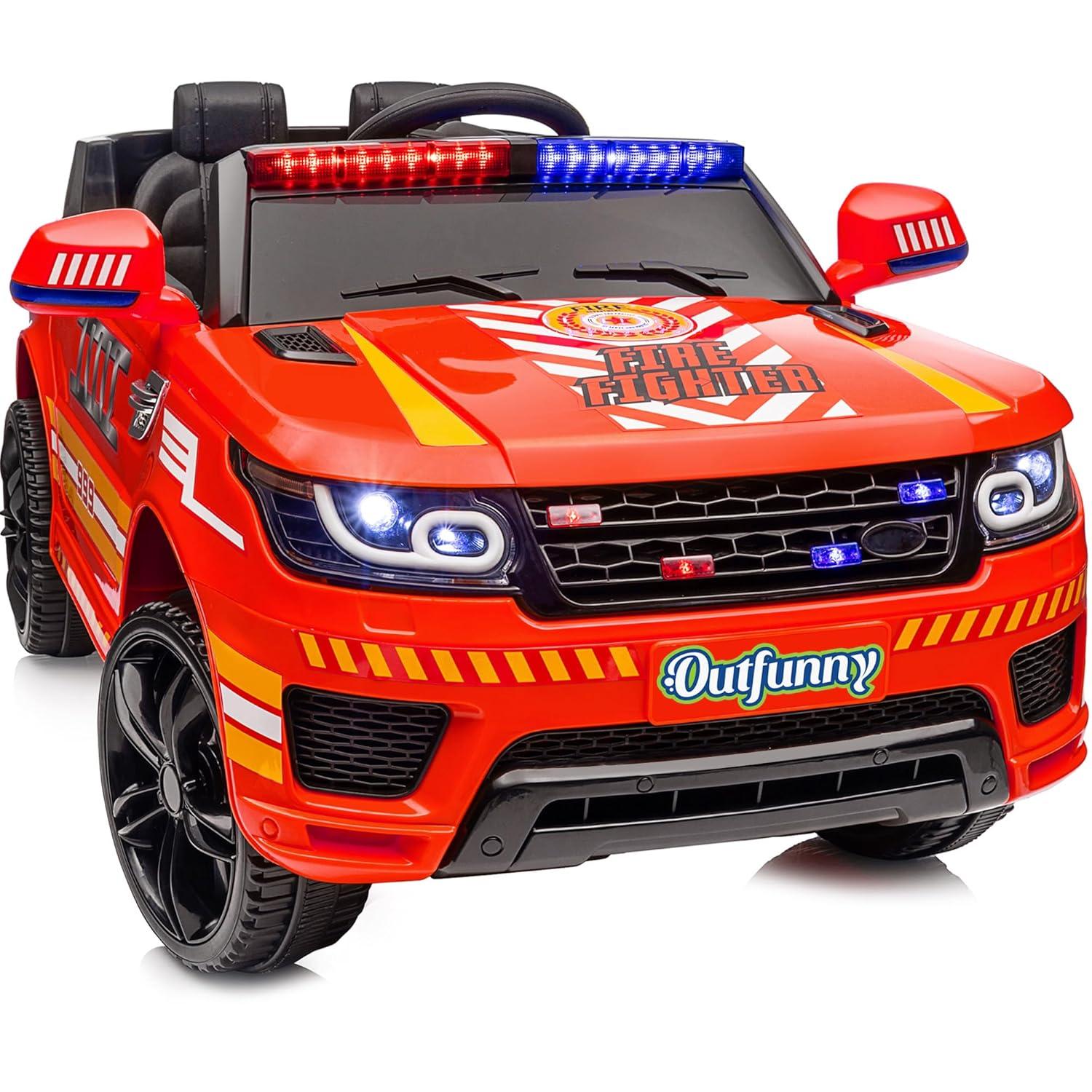 Outfunny Electric Police Car for Kids, 12 Volt Kids Ride on Toy Car with Remote Control, Bluetooth, Megaphone