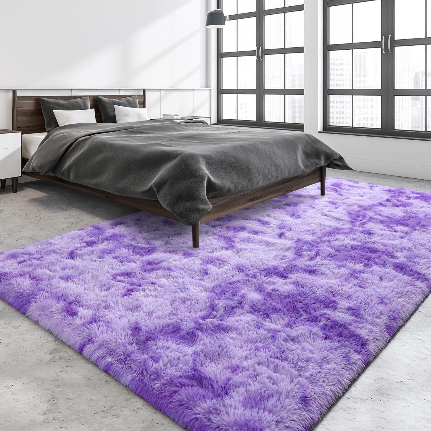 Noahas Fluffy Shaggy Rugs, 5x8 Feet Purple Plush Rugs for Girls Bedroom, Soft Kids Room Carpets, Large Bedside Rug, Upgrade Non-Slip Rugs for Children Nursery Dorm Home Decor, Purple