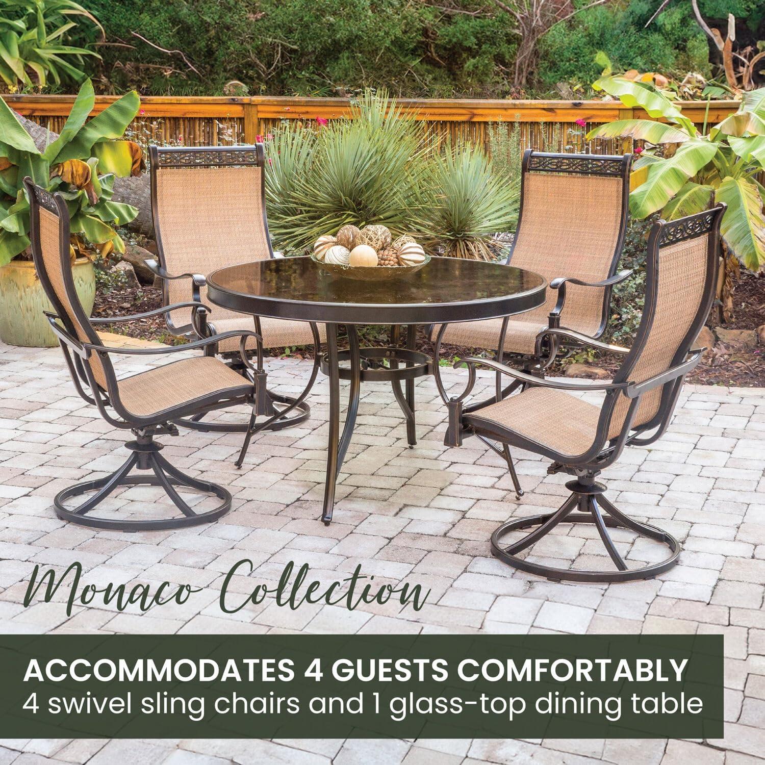 Hanover Monaco 5-Piece Aluminum Outdoor Patio Dining Set with Swivel Rockers and Table, Seats 4