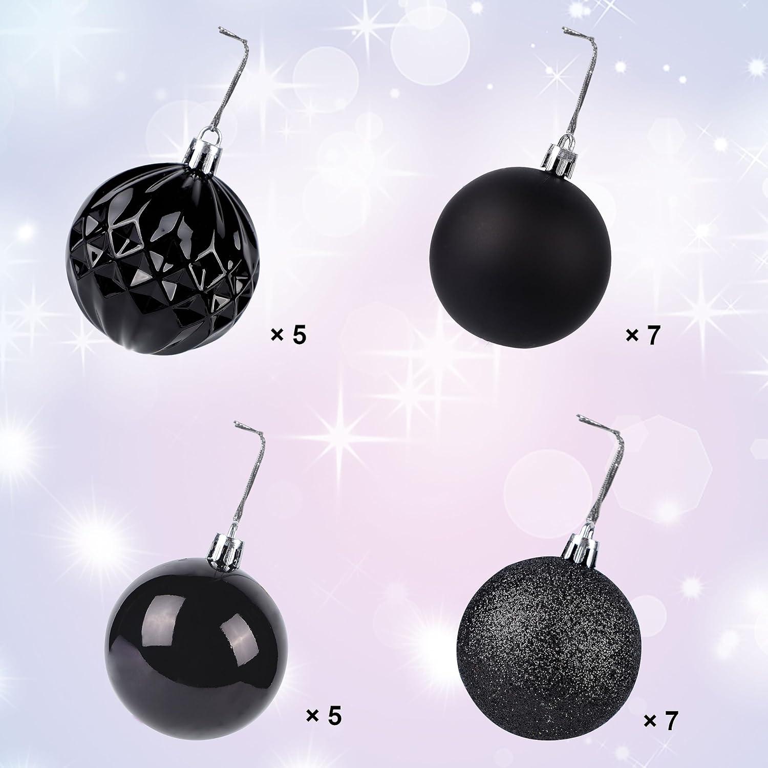 CHGBMOK 24Pcs Christmas Balls Ornaments for Xmas Christmas Tree - Shatterproof Christmas Tree Decorations Hanging Ball for Holiday Wedding Party Decoration (Black, 1.57"-4Cm)