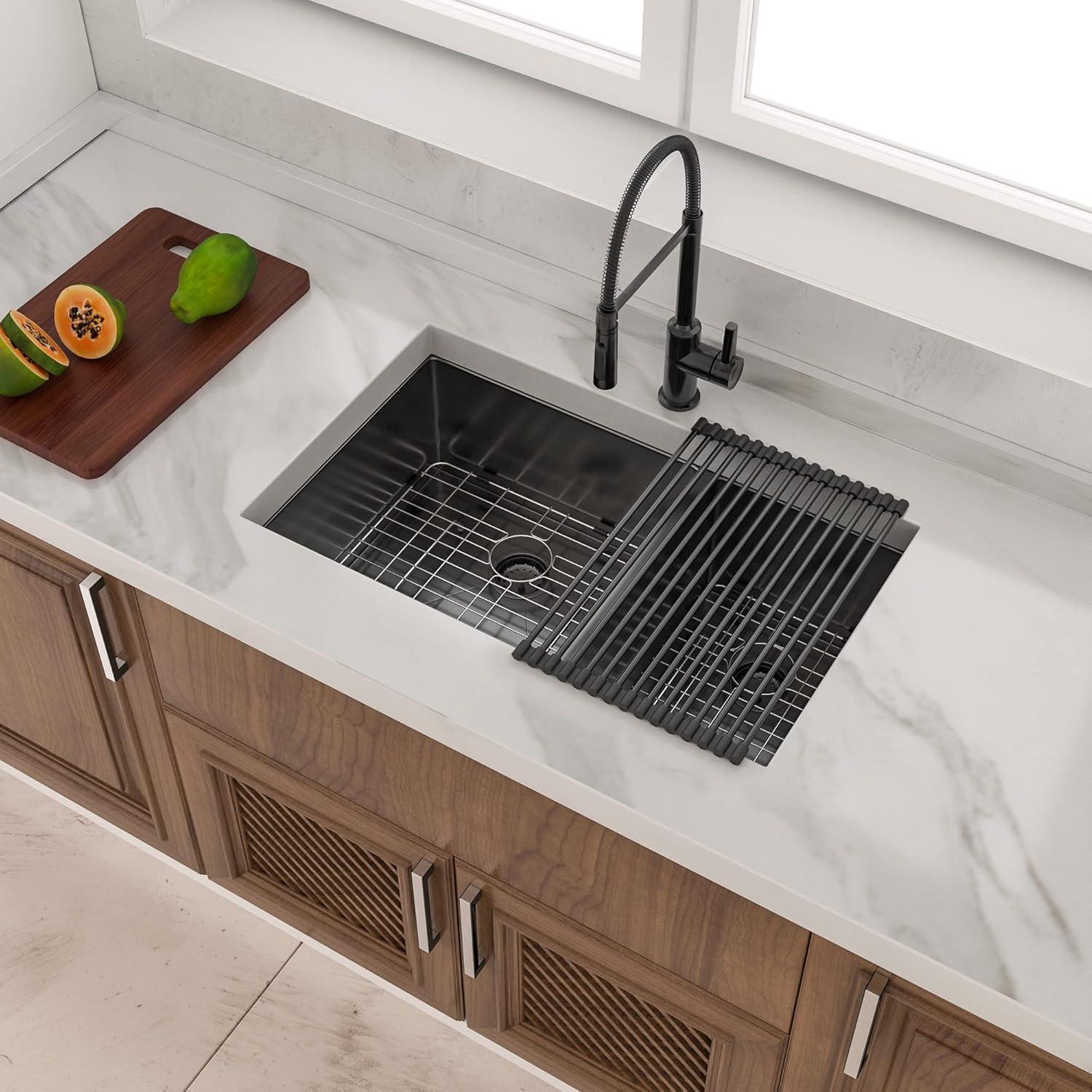 Double Bowl (60/40) Undermount Sink, 33"x19" Gunmetal Black Double Bowl Kitchen Sink 16 Gauge with Two 10" Deep Basin, X Grooves Engineered for Easy Draining