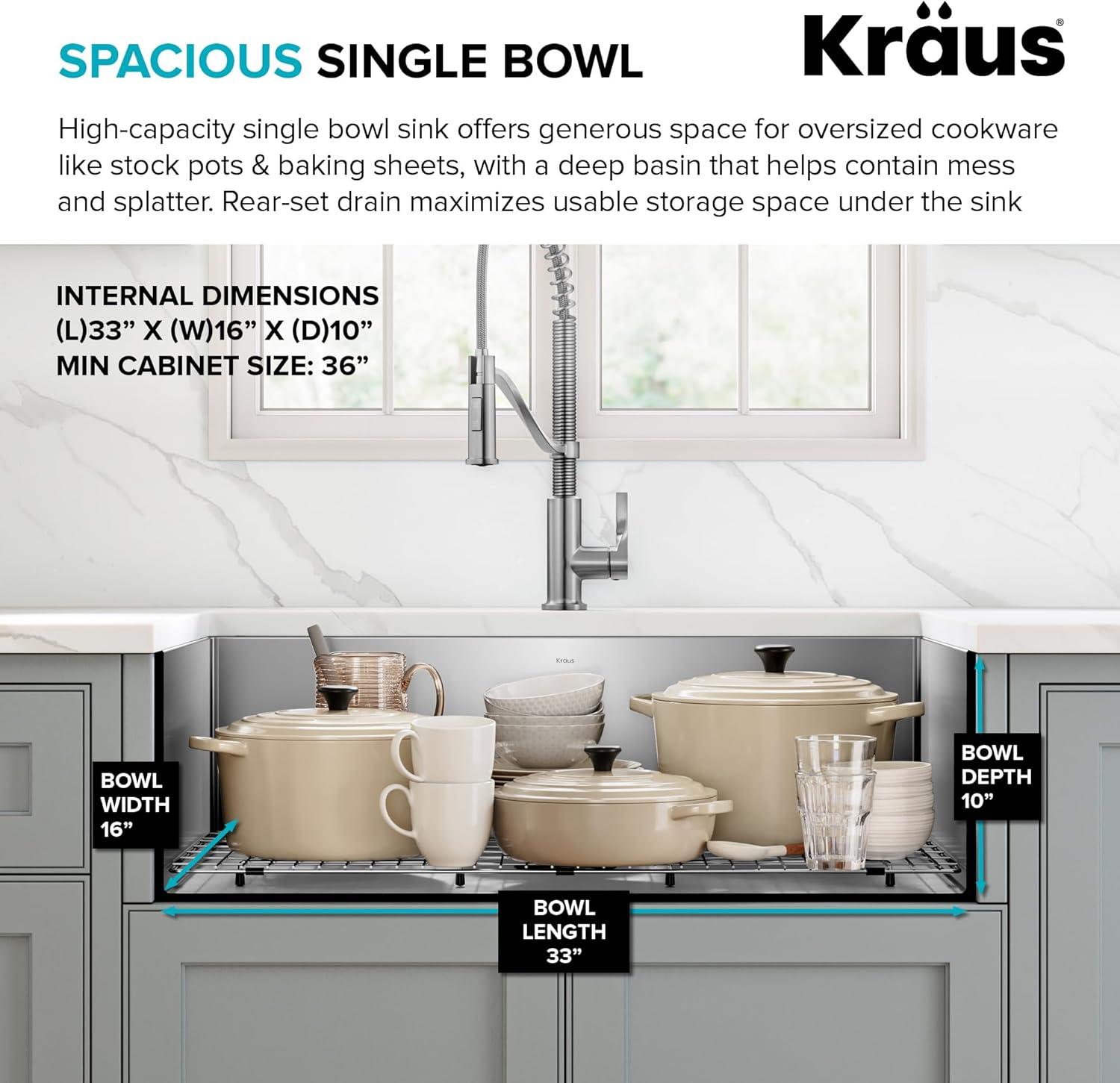 KRAUS Standart Pro Apron Front Farmhouse 16 Gauge Single Bowl Stainless Steel Kitchen Sink