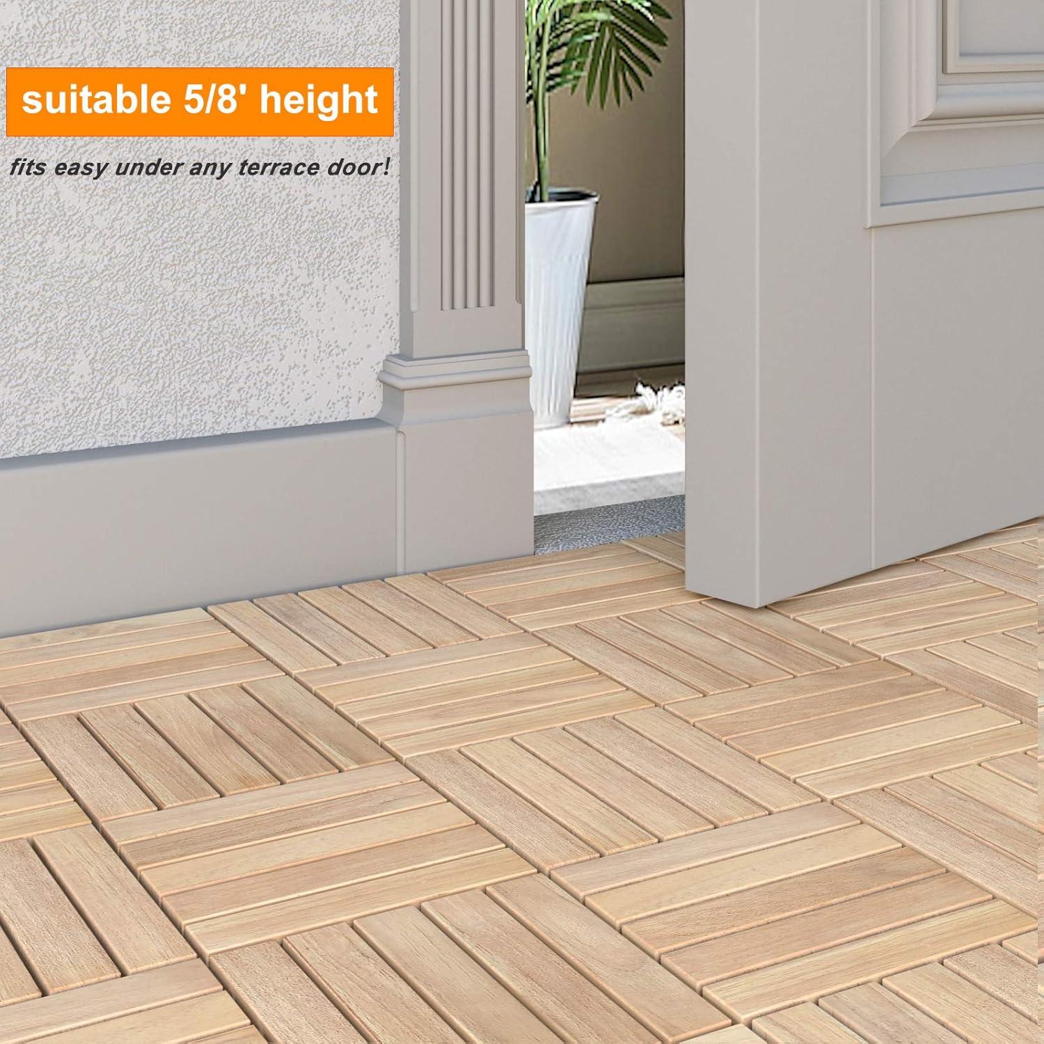 Teak Hardwood Interlocking Deck Tiles, 12" x 12", Pack of 10