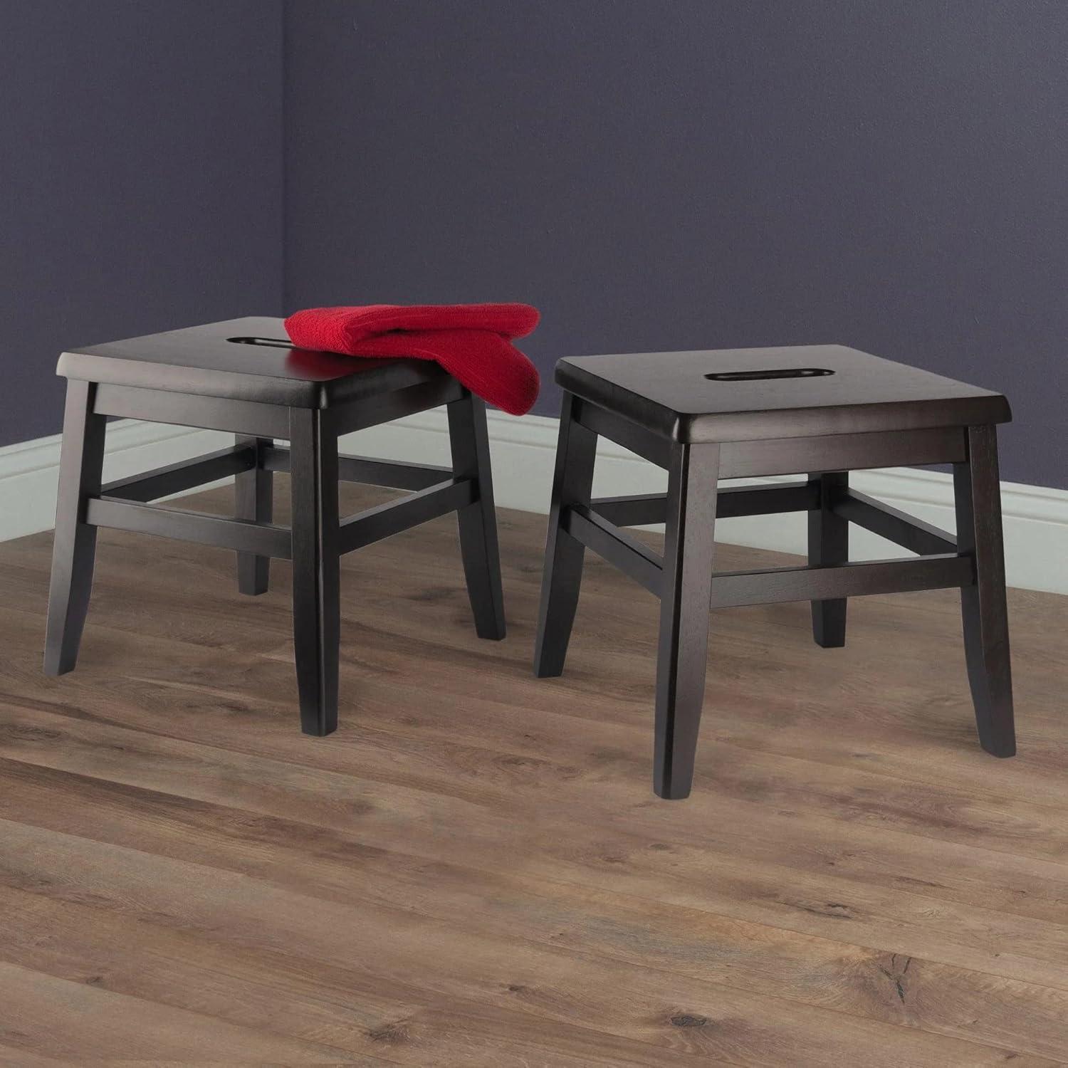 Kaya 2-Piece Black Solid Wood Conductor Stools