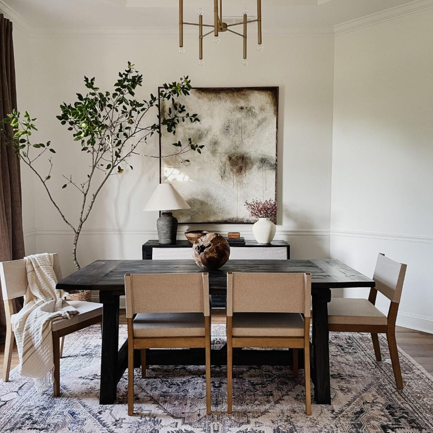 44" Linus Wood Sling Back Chair with Cushion, Flax Upholstery - Nathan James: Easy 20 Min Assembly