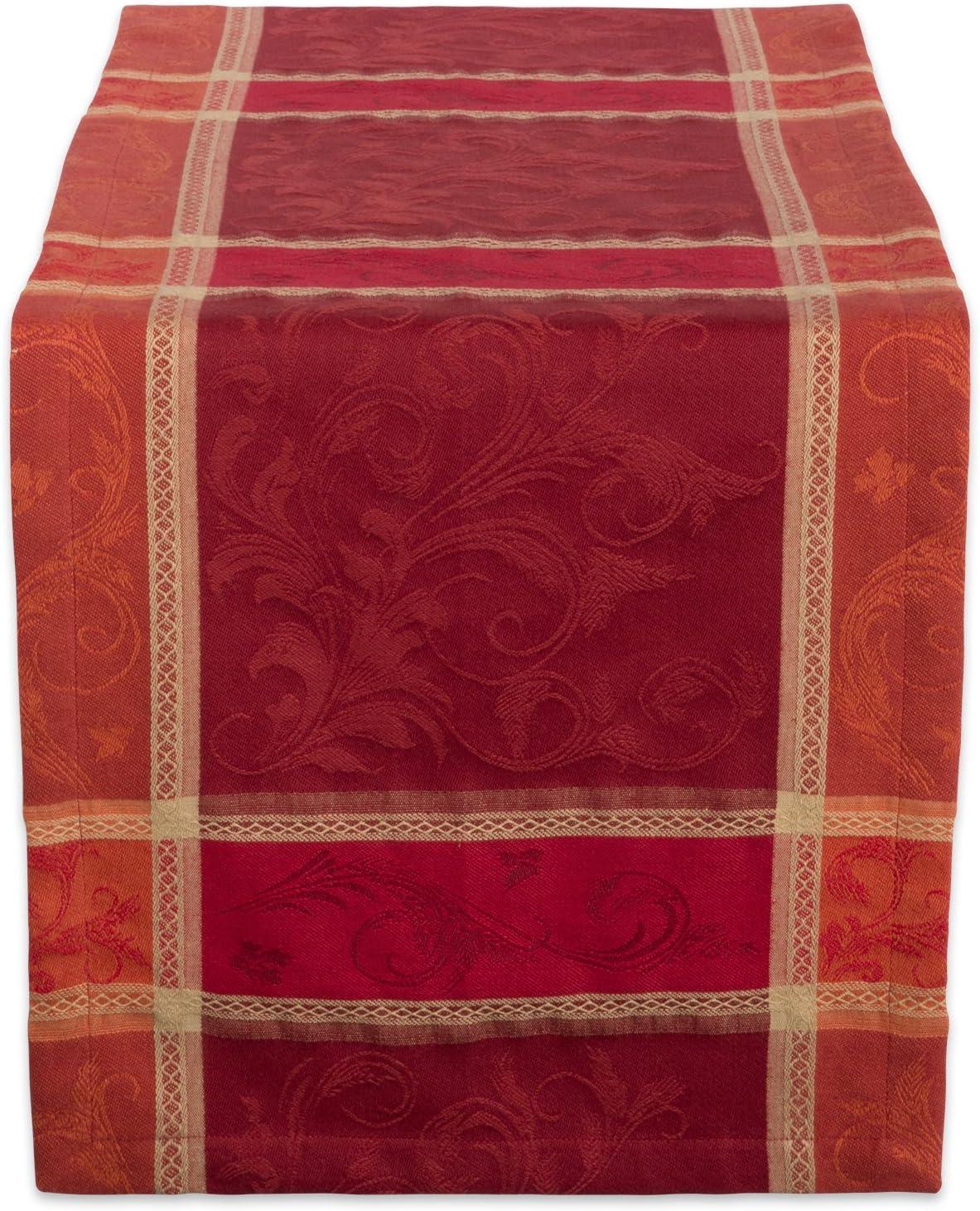 Harvest Wheat Jacquard Cotton Table Runner, 14x108, Red and Orange