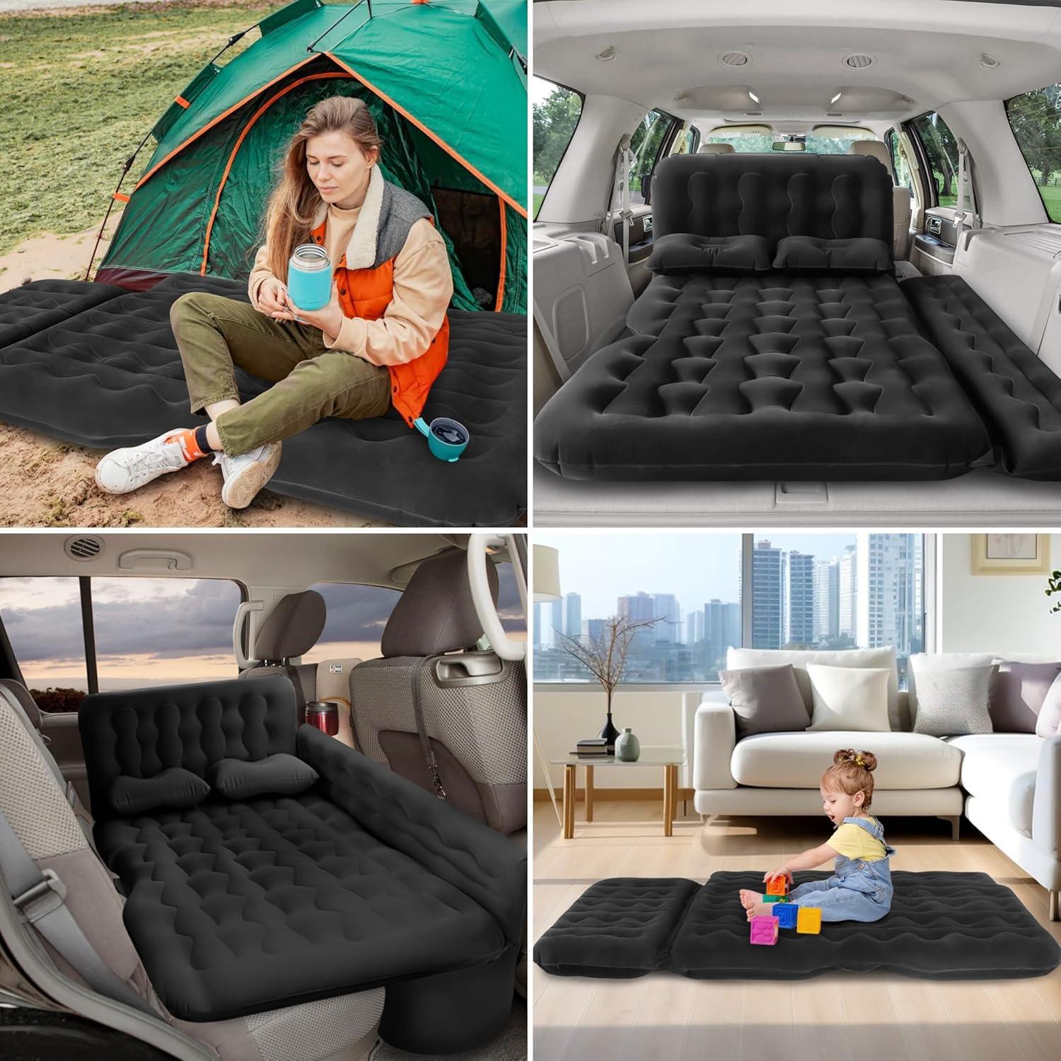 Black Inflatable Car Camping Air Mattress with Pump