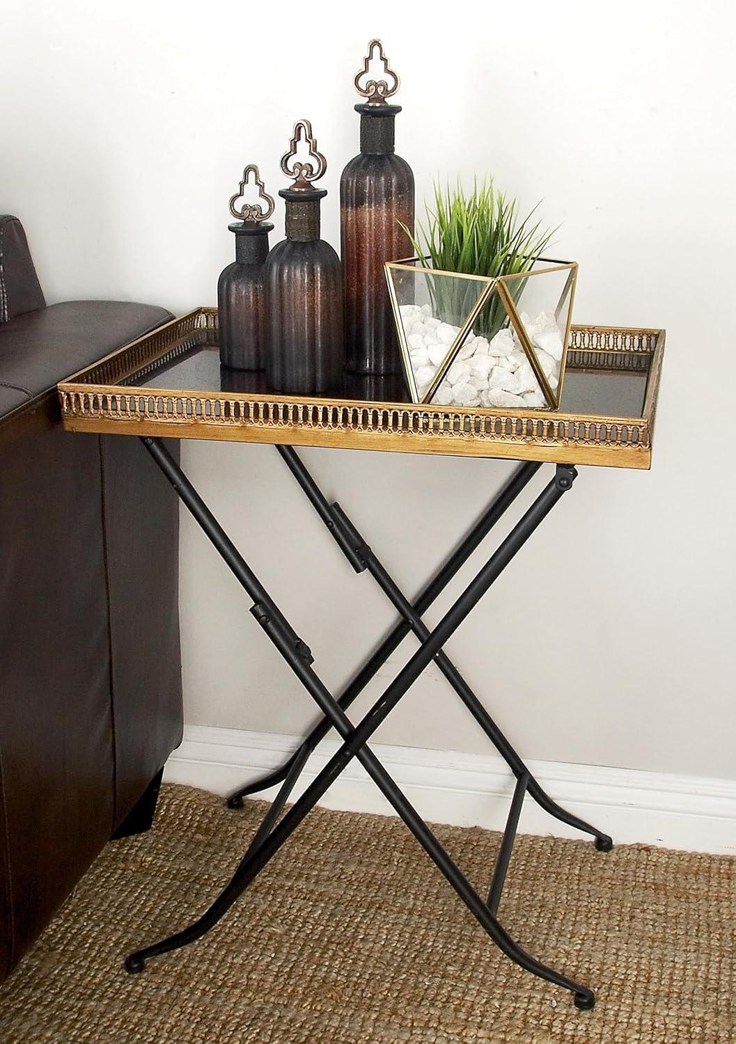 Traditional Folding Tray Table Gold - Olivia & May: Elegant Iron Frame, Marble Top, Indoor Use, Easy to Assemble