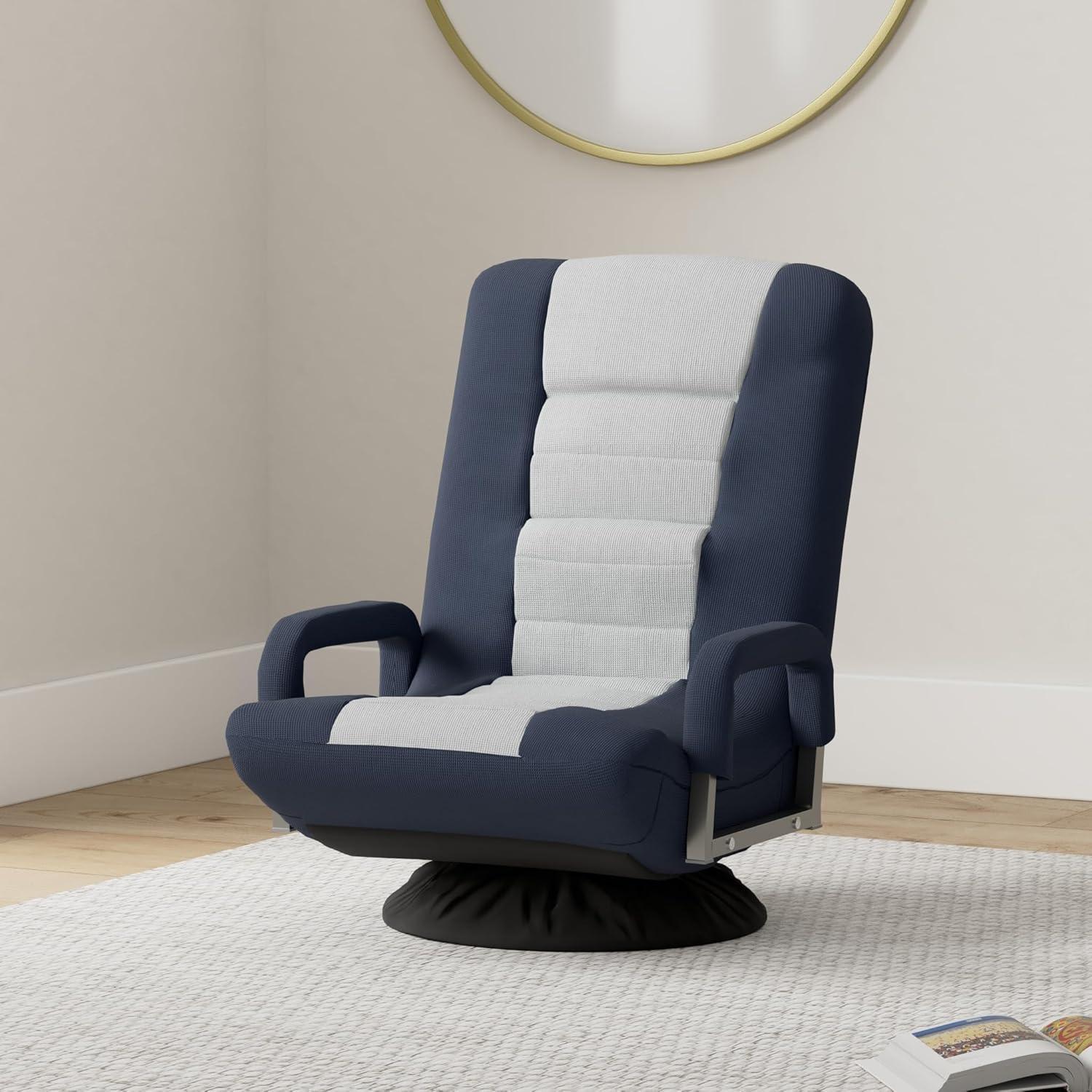 Best Choice Products 360-Degree Swivel Gaming Floor Chair w/ Armrest Handles, Foldable Adjustable Backrest - Blue/Gray