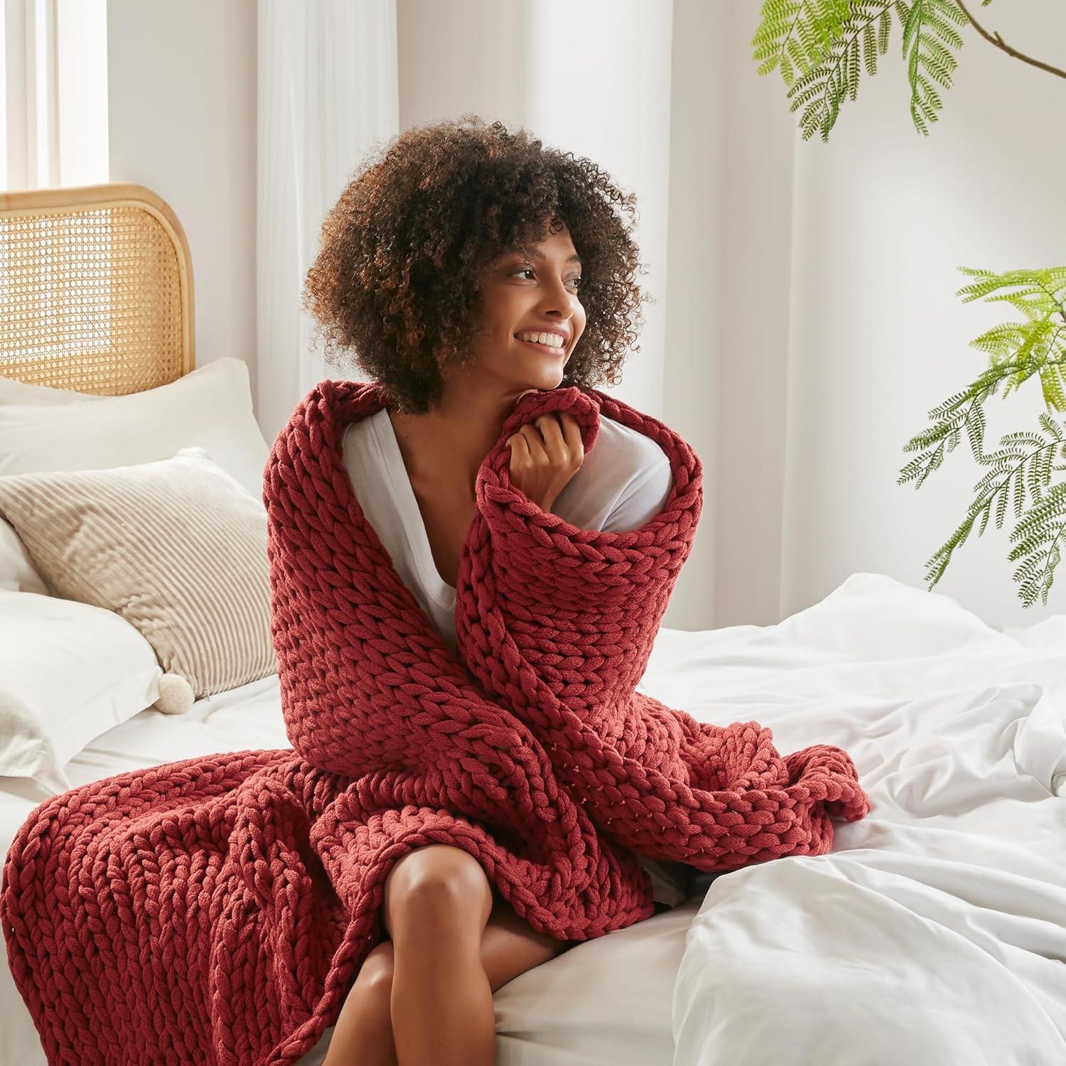 50"x60" Chunky Double Knit Handmade Throw Blanket Red - Madison Park