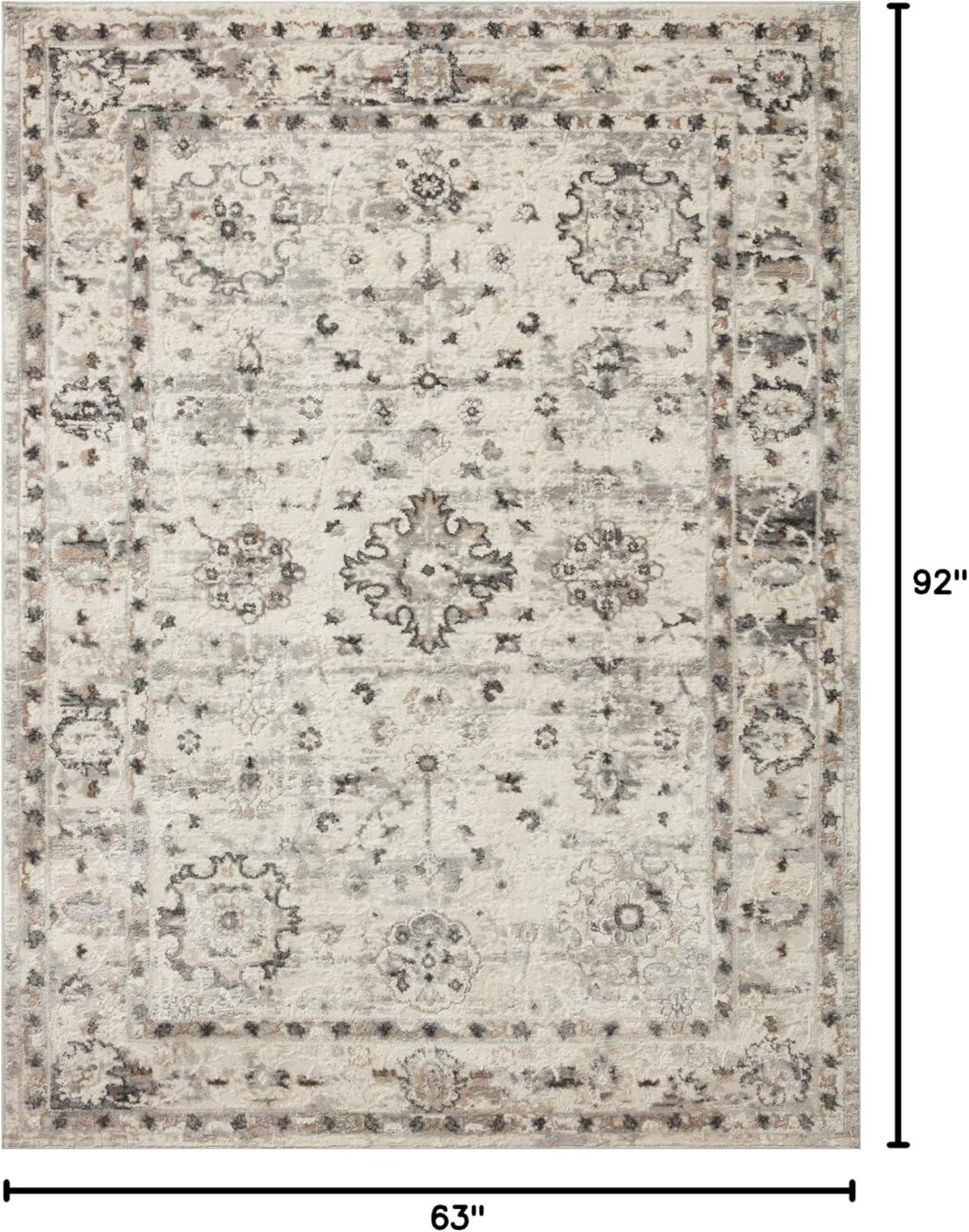 Ivory and Stone Stain-Resistant Wool and Synthetic Area Rug 5'3" x 7'8"