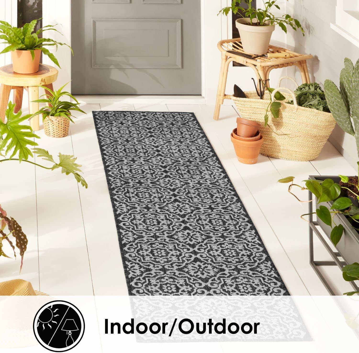 Nicole Miller New York Patio Country Danica Geometric Indoor/Outdoor Area Rug, Black/Grey