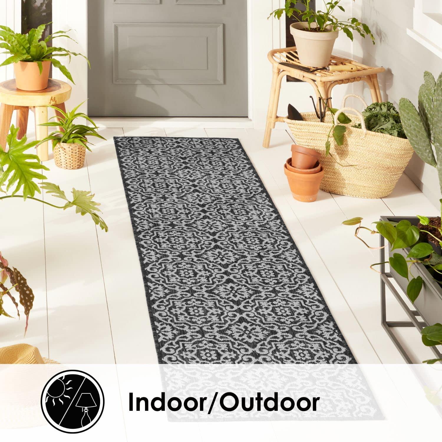 Nicole Miller New York Patio Country Danica Geometric Indoor/Outdoor Area Rug, Black/Grey