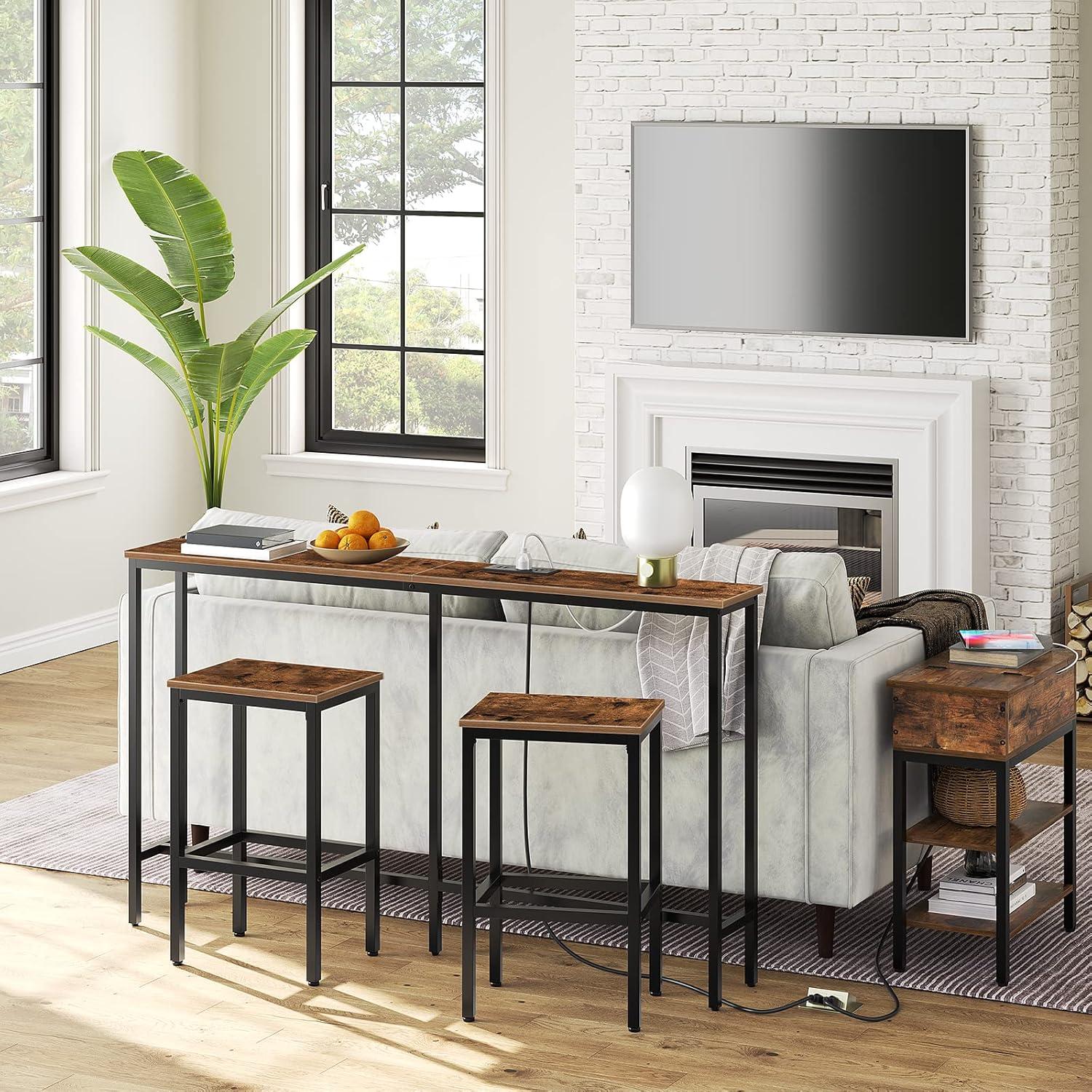 VASAGLE Bar Stools, Set of 2 Bar Chairs, Kitchen Breakfast Bar Stools with Footrest, Industrial in Living Room, Party Room, Rustic Brown and Black