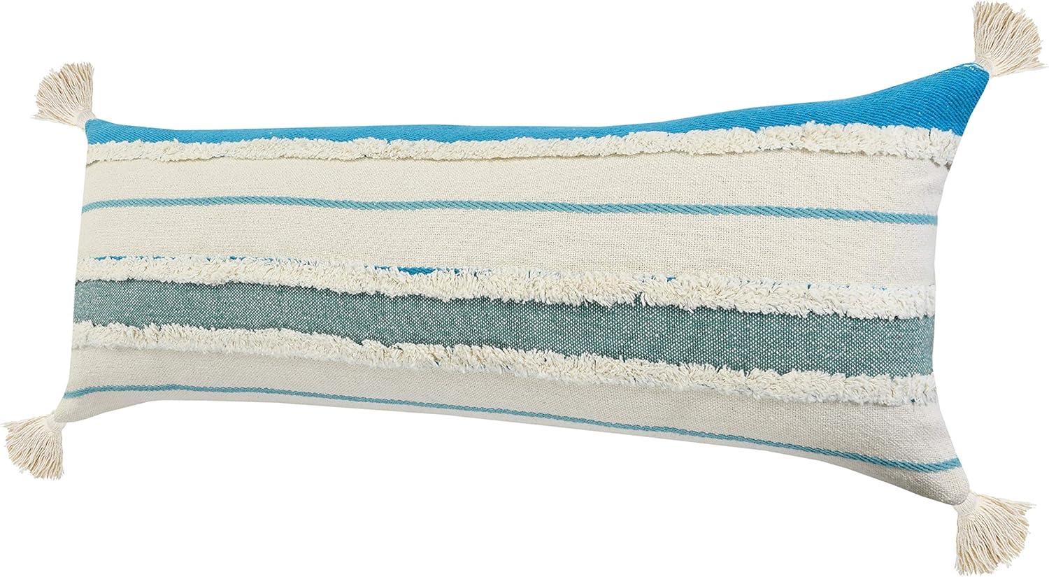 Ox Bay Turquoise Quarry Striped Lumbar Throw Pillow, Blue / White, 14" x 36" Rectangle