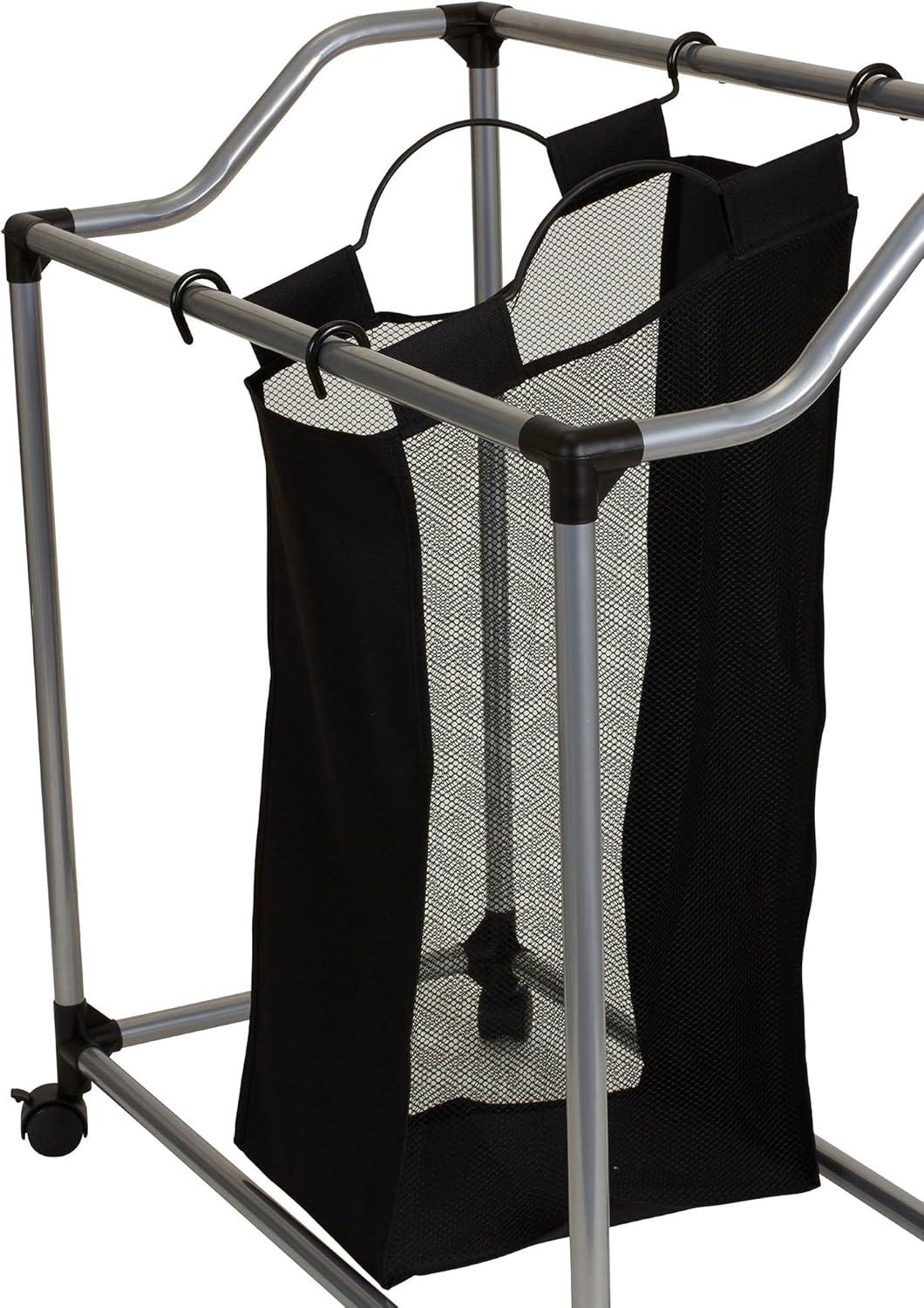 Household Essentials Triple Sorter Silver/Black: Rolling Clothes Hamper with Steel Frame & Sorter Bags