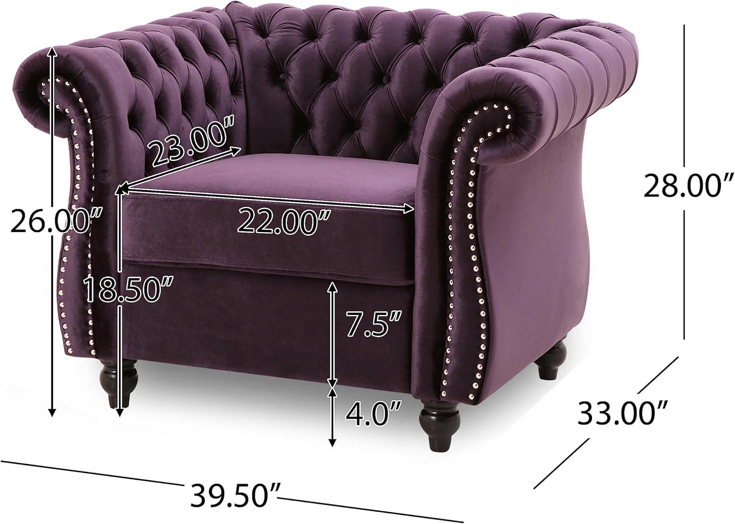 Westminster Chesterfield Club Chair Blackberry - Christopher Knight Home: Velvet Upholstery, Nailhead Trim