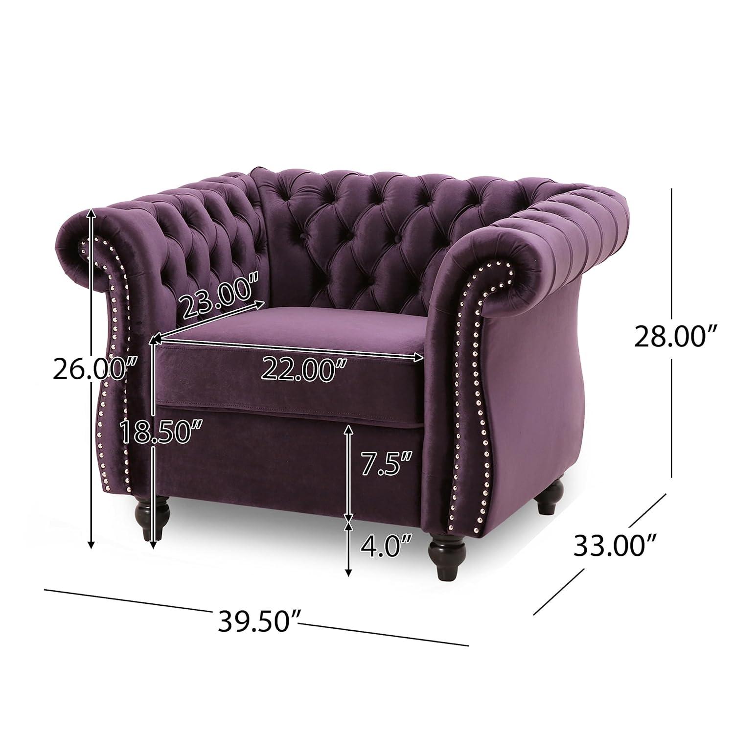 Westminster Chesterfield Club Chair Blackberry - Christopher Knight Home: Velvet Upholstery, Nailhead Trim