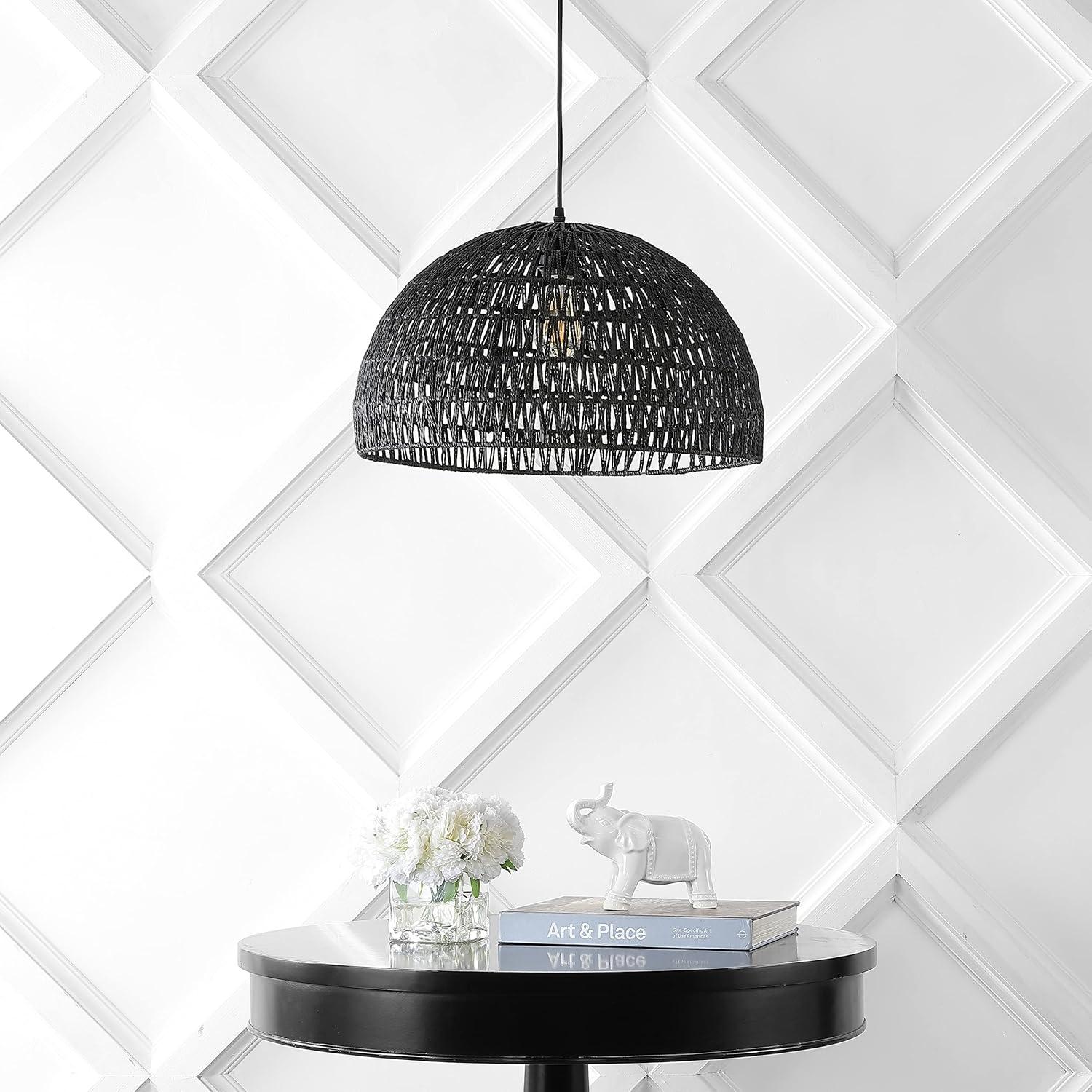 Campana 20" 1-Light Bohemian Modern Woven Rope/Iron LED Pendant, Black