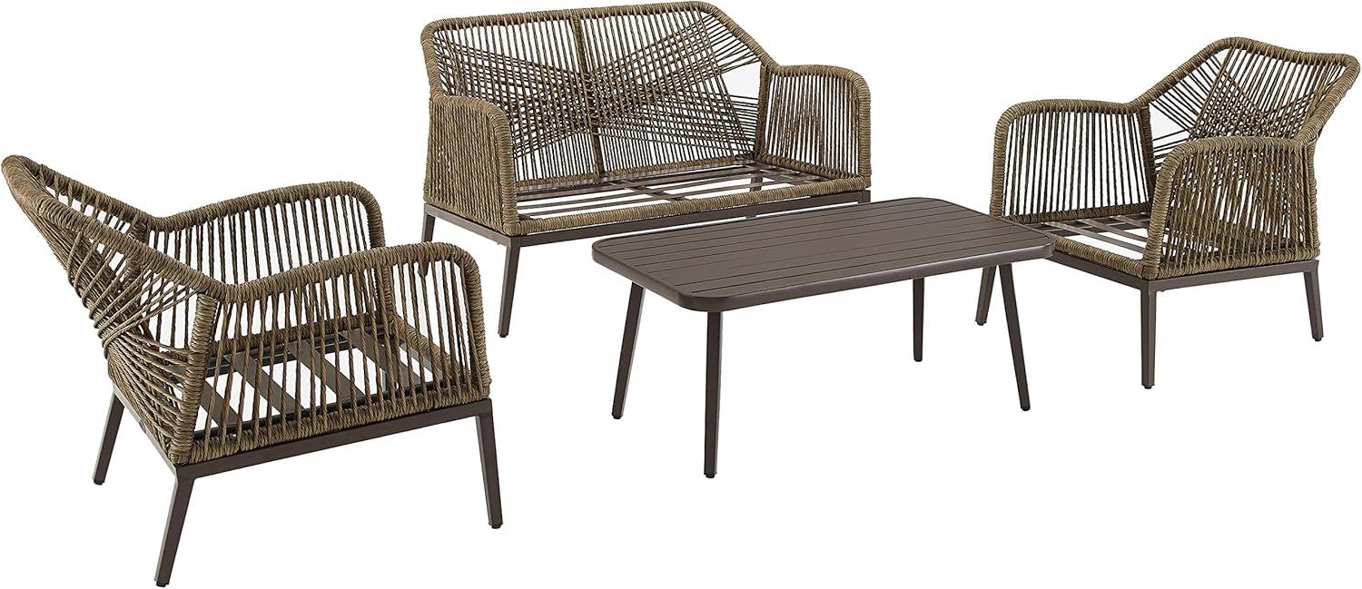 Haven 4pc Outdoor Wicker Conversation Set: Weather-Resistant, Steel Frame, Polyester Cushions - Crosley