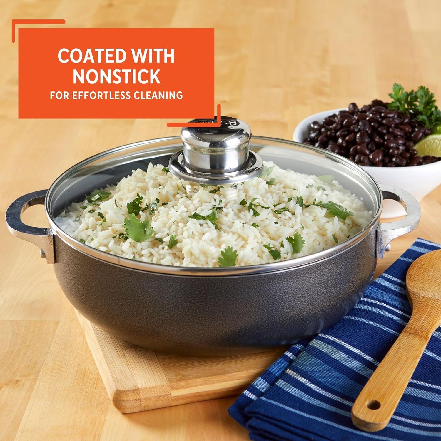 IMUSA 3.2qt Charcoal Aluminum Nonstick Caldero with Glass Lid, Black
