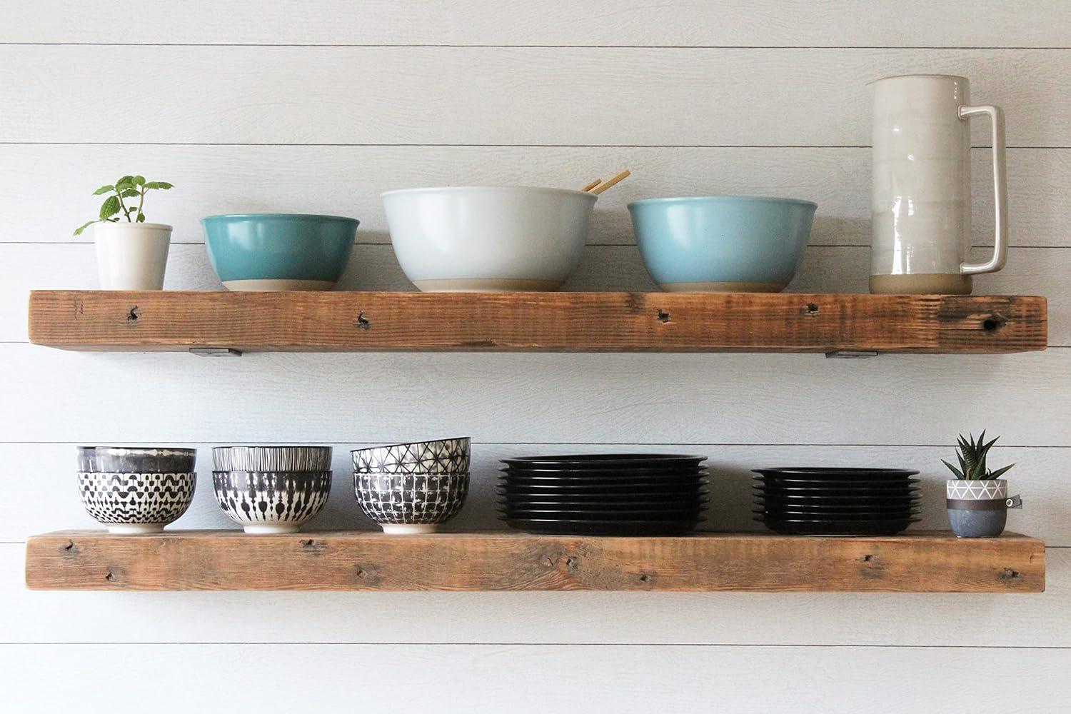 Reclaimed Barn Joist Deep Floating Shelves with Low Profile Brackets