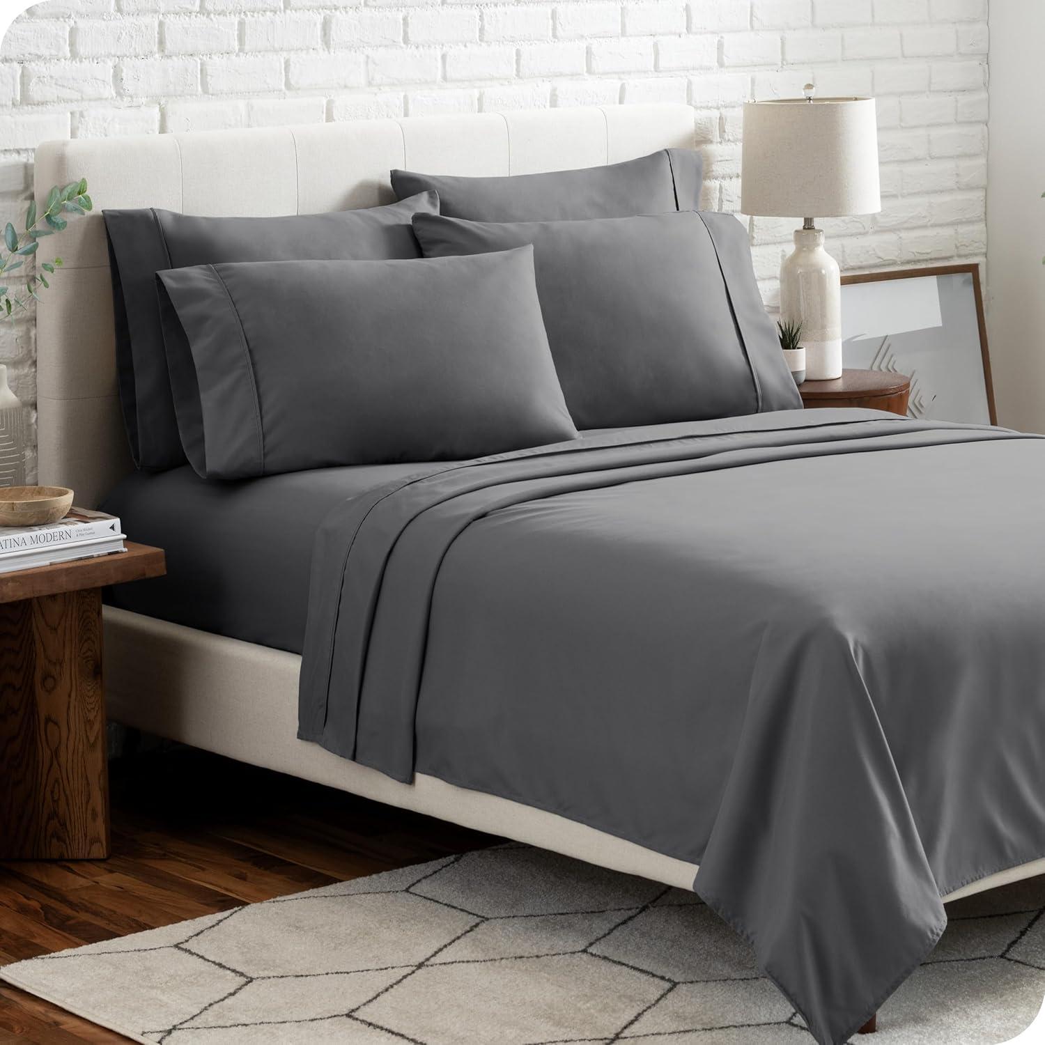 Twin XL Grey 4pc Microfiber Sheet Set by Bare Home