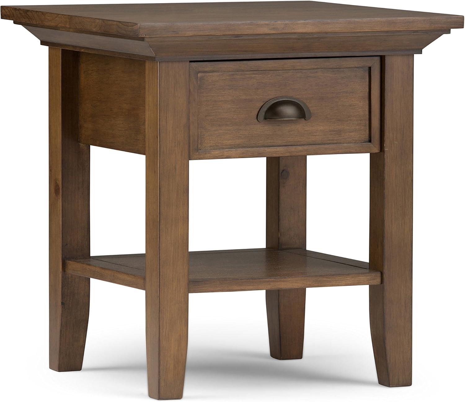 Simpli Home Redmond Wood 19" Square Transitional End Side Table in Rustic Natural Brown