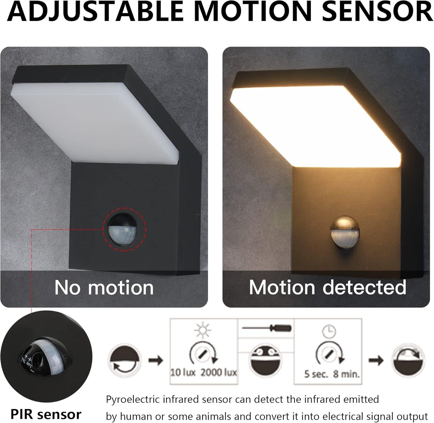 Black Aluminum LED Motion Sensor Outdoor Wall Sconce Set