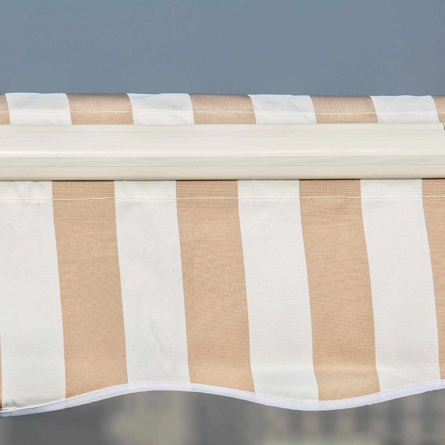 Outsunny 12' x 10' Manual Retractable Awning Outdoor Sunshade Shelter for Patio, Balcony, Yard, with Adjustable & Versatile Design, Beige and White