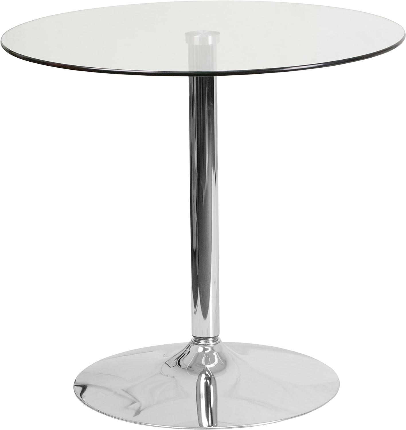 Flash Furniture Hills 31.5'' Round Tempered Glass Dining Table with 29''H Chrome Base, Clear/Silver